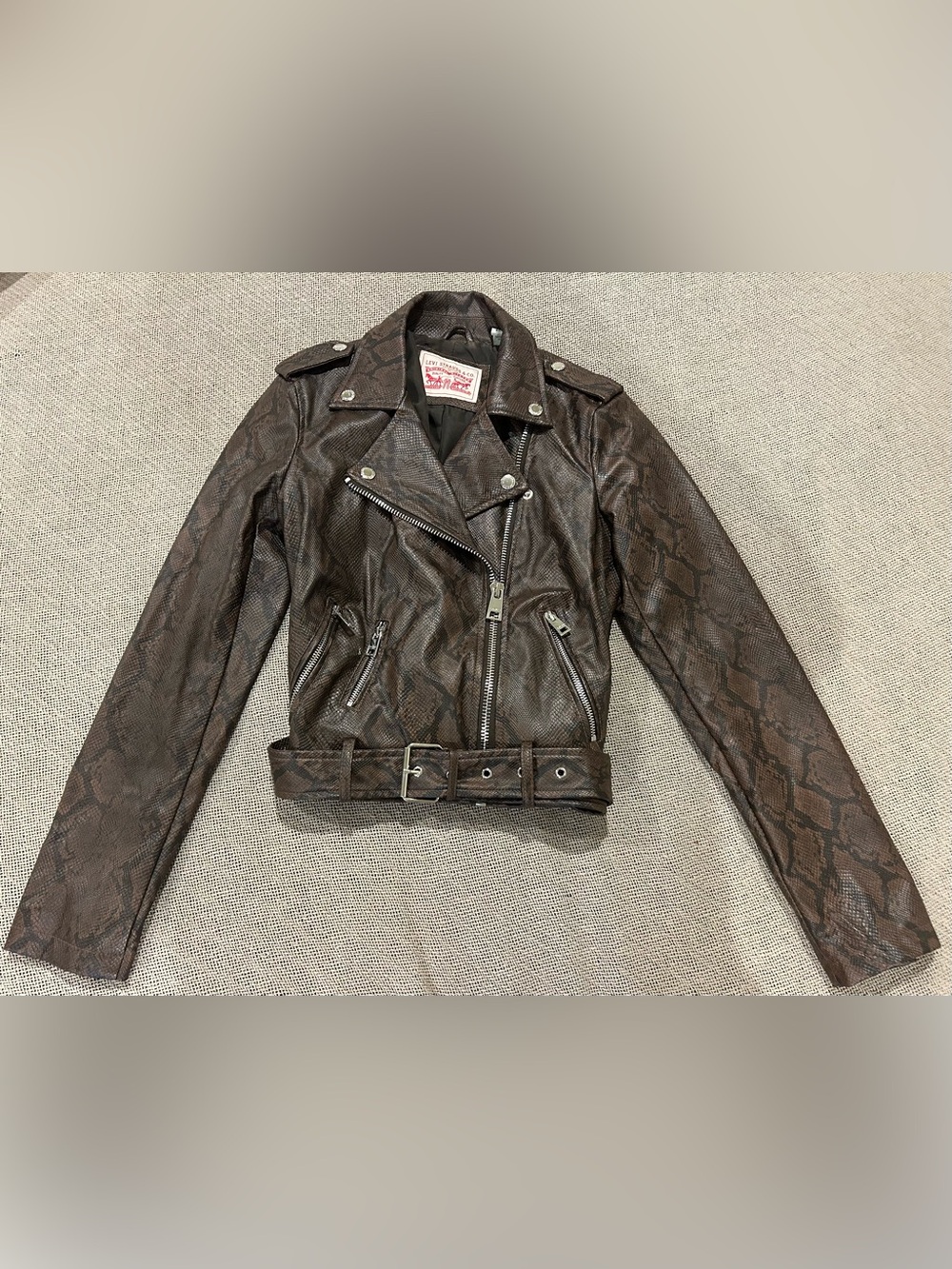 Levi's Brown Snake-Embossed Leather Moto Jacket